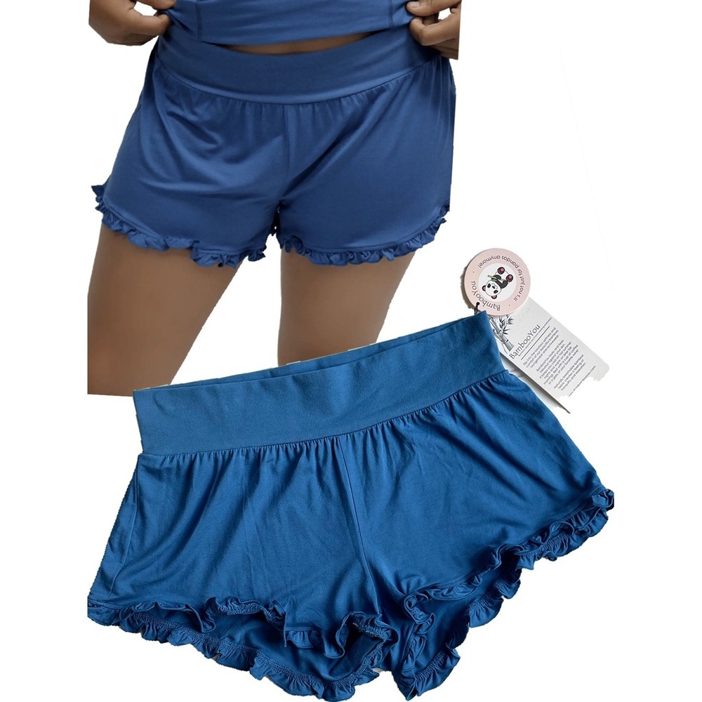 NEW Bamboo You Ruffled Shorts Baltic Blue Size Small Beachy Coastal Quiet Luxury